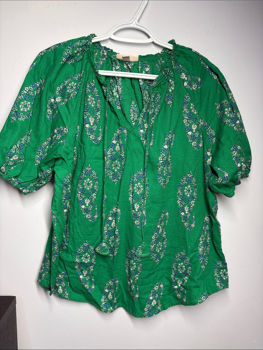 Knox Rose Green Floral Tie-Neck Peasant Blouse